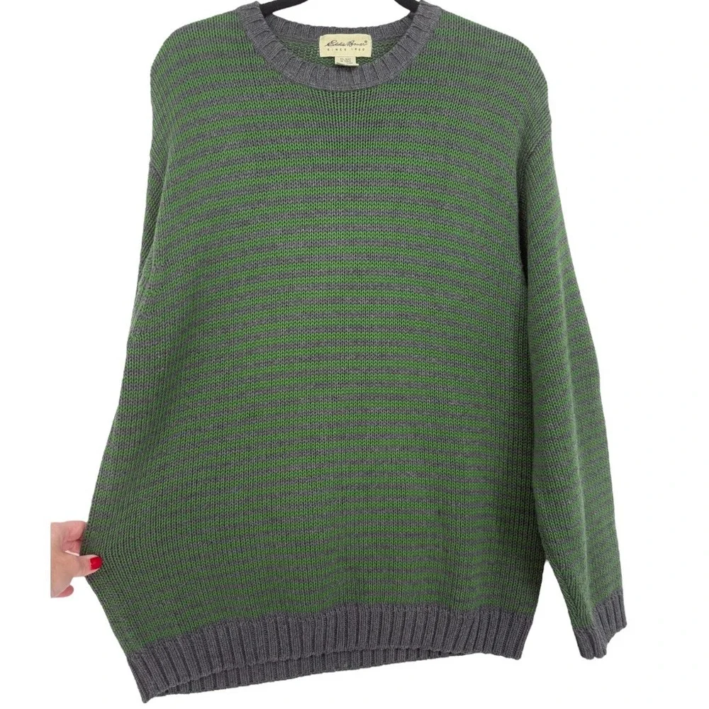 Eddie Bauer Mens Striped Long‎ Sleeve Crew Neck Cotton Sweater Size Medium Green - Picture 6 of 12